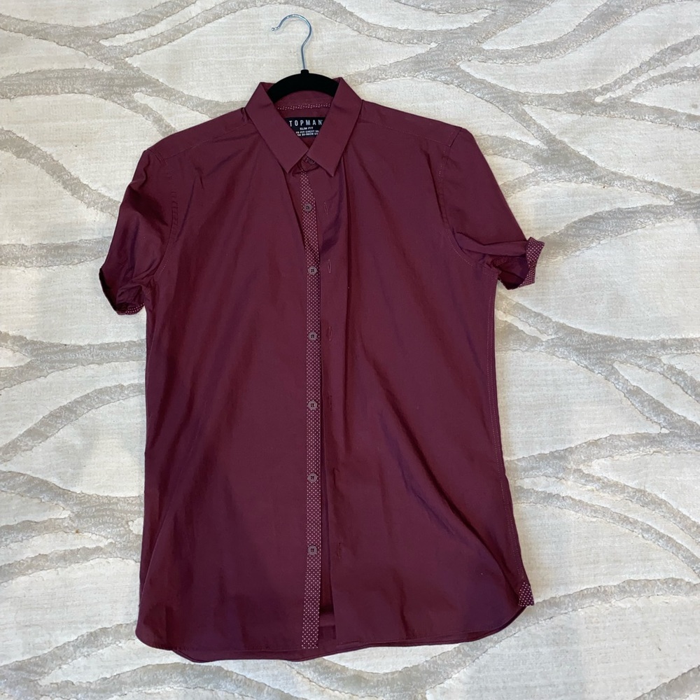 Topman Burgundy Short-sleeved button down
